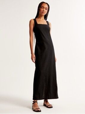Linen Blend Shift Maxi Abercrombie & Fitch XS